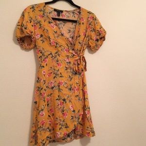 Orange Mini Floral Wrap Dress